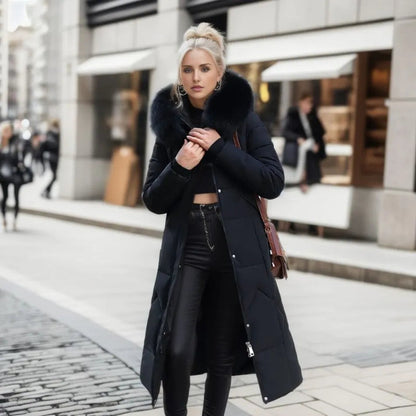Damen Daunenmantel Lang Kragen Warm Elegant