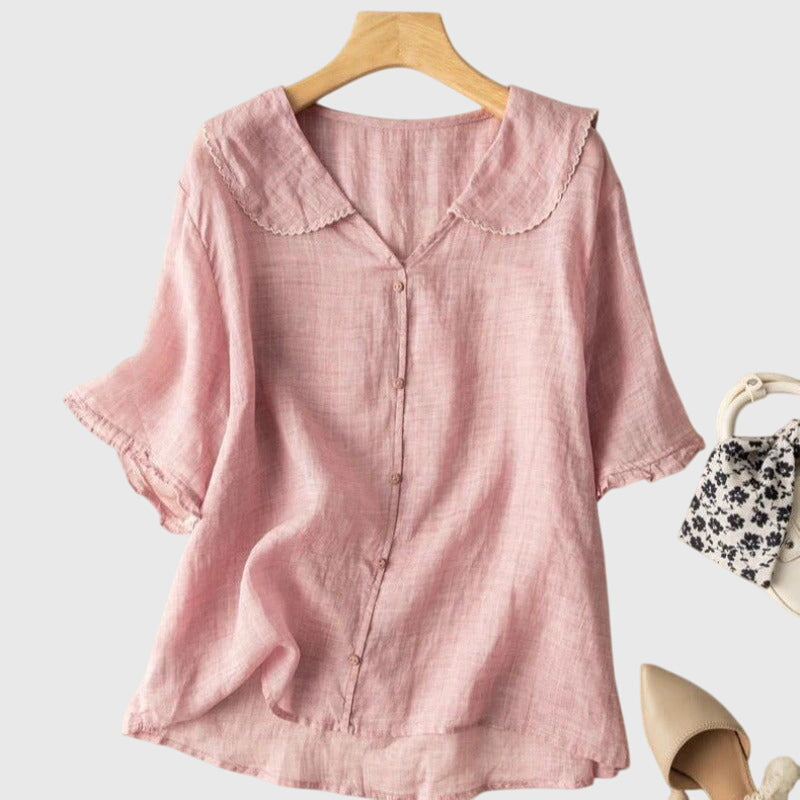 Damen Bluse Kurzärmelig Knöpfe Elegant