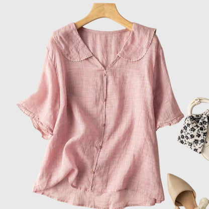 Damen Bluse Kurzärmelig Knöpfe Elegant