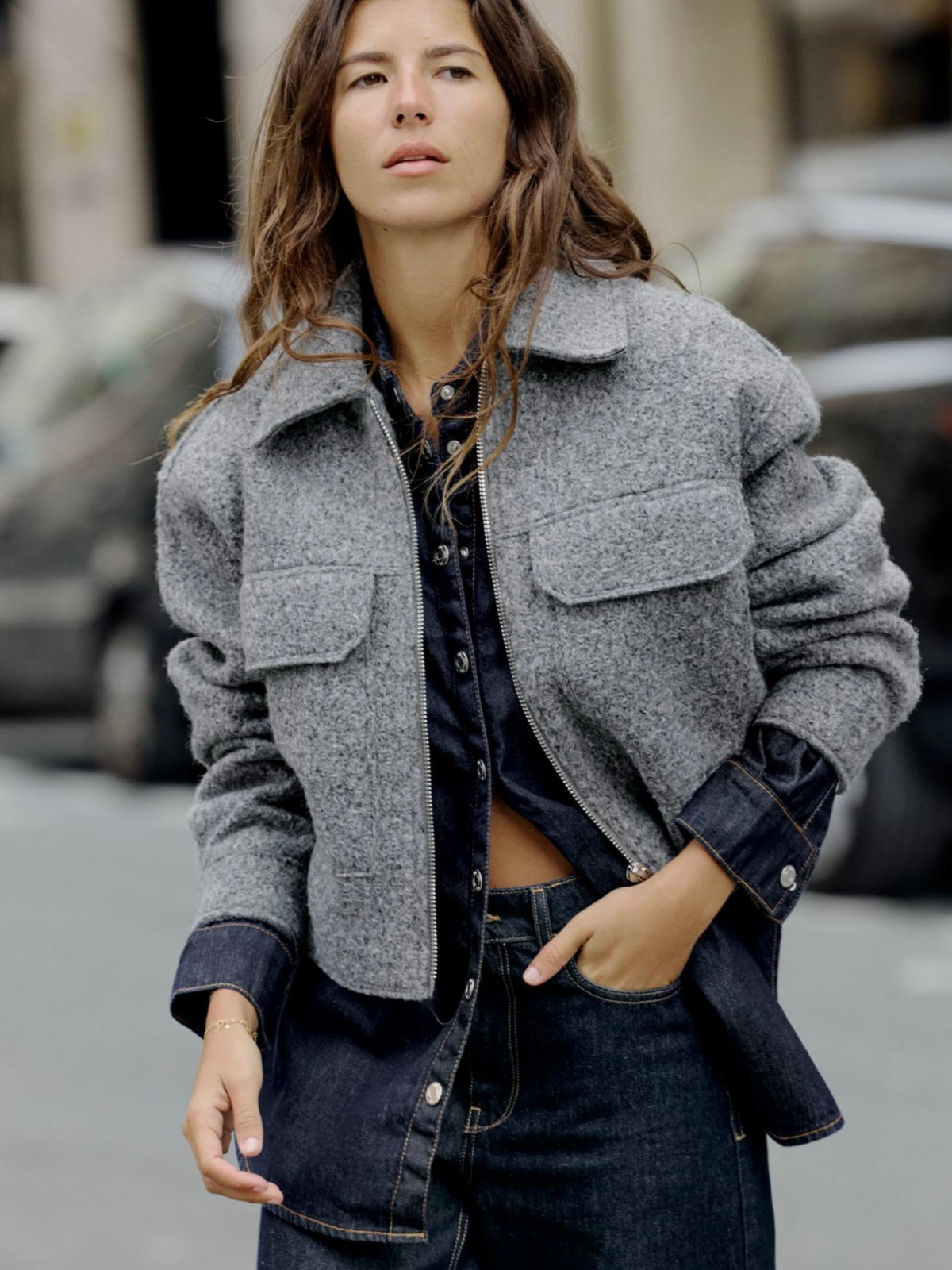 Stilvolle Bouclé Jacke Grau Damen