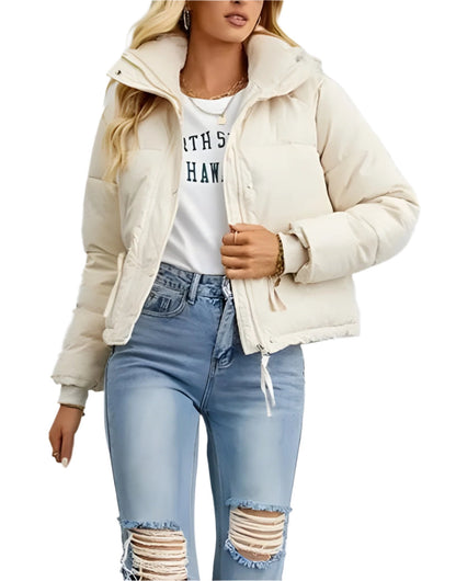 Warme Damen Pufferjacke mit Reißverschluss und Hohem Kragen → Damen Winterjacke Warm Isoliert Modern