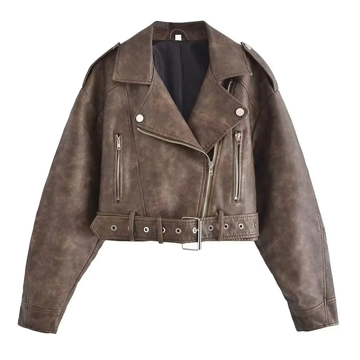 Retro Lederjacke Damen Elegant Vintage