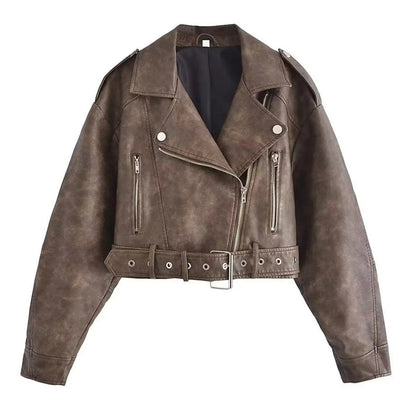 Retro Lederjacke Damen Elegant Vintage