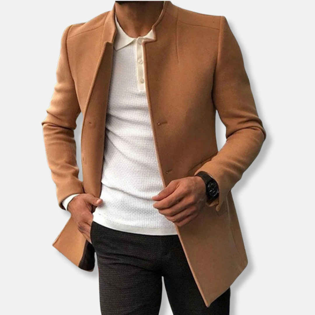 Slim Fit Kleid Wollmischung Kragenlos Hüftlang - IdealeKleiden