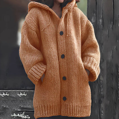 Kapuzenstrickjacke Damen Gemütlich Mit Taschen