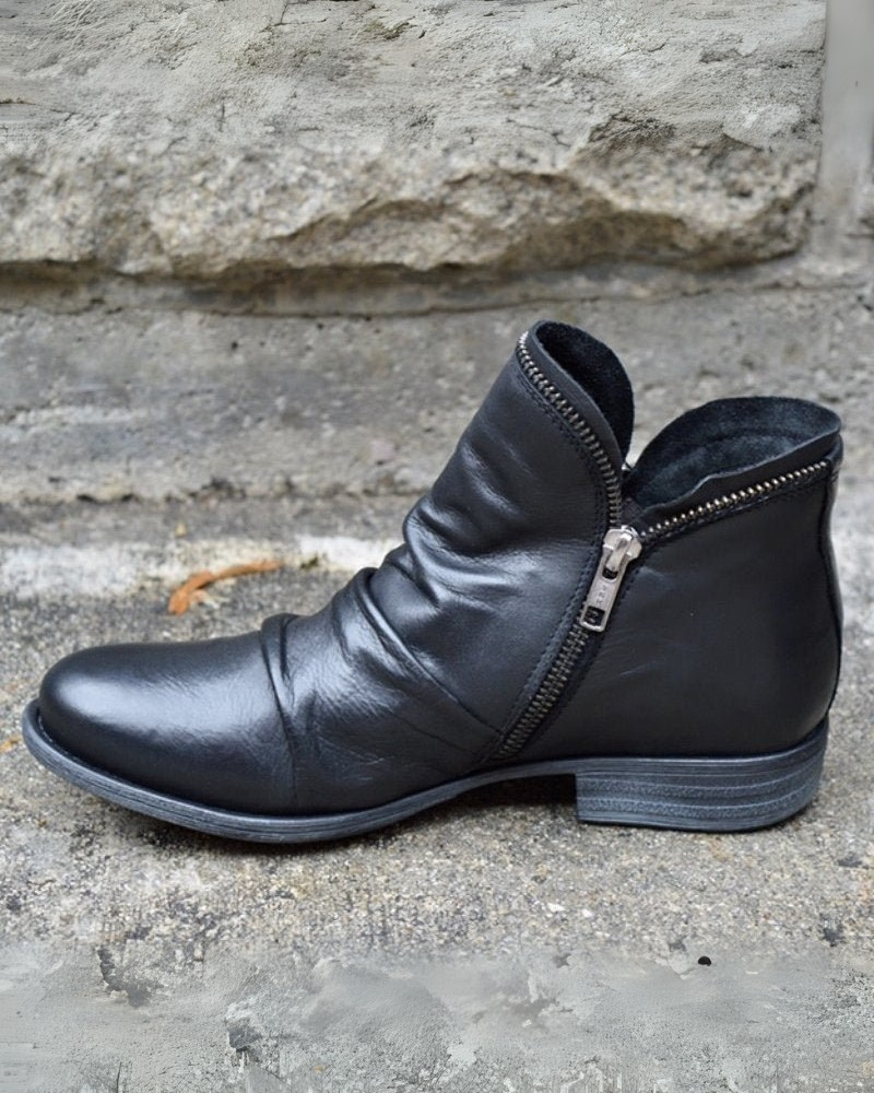 Stilvolle Lederstiefel Mit Reißverschluss - IdealeKleiden