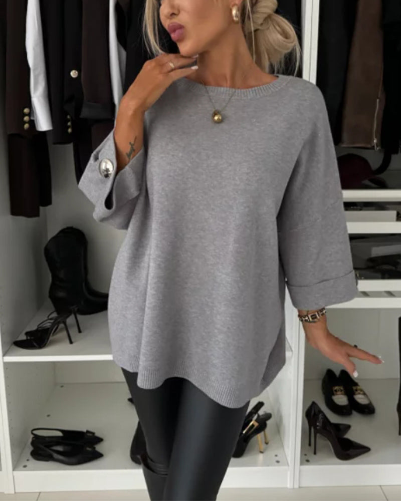 Elegante Pullover Damen Unifarben Rundhals
