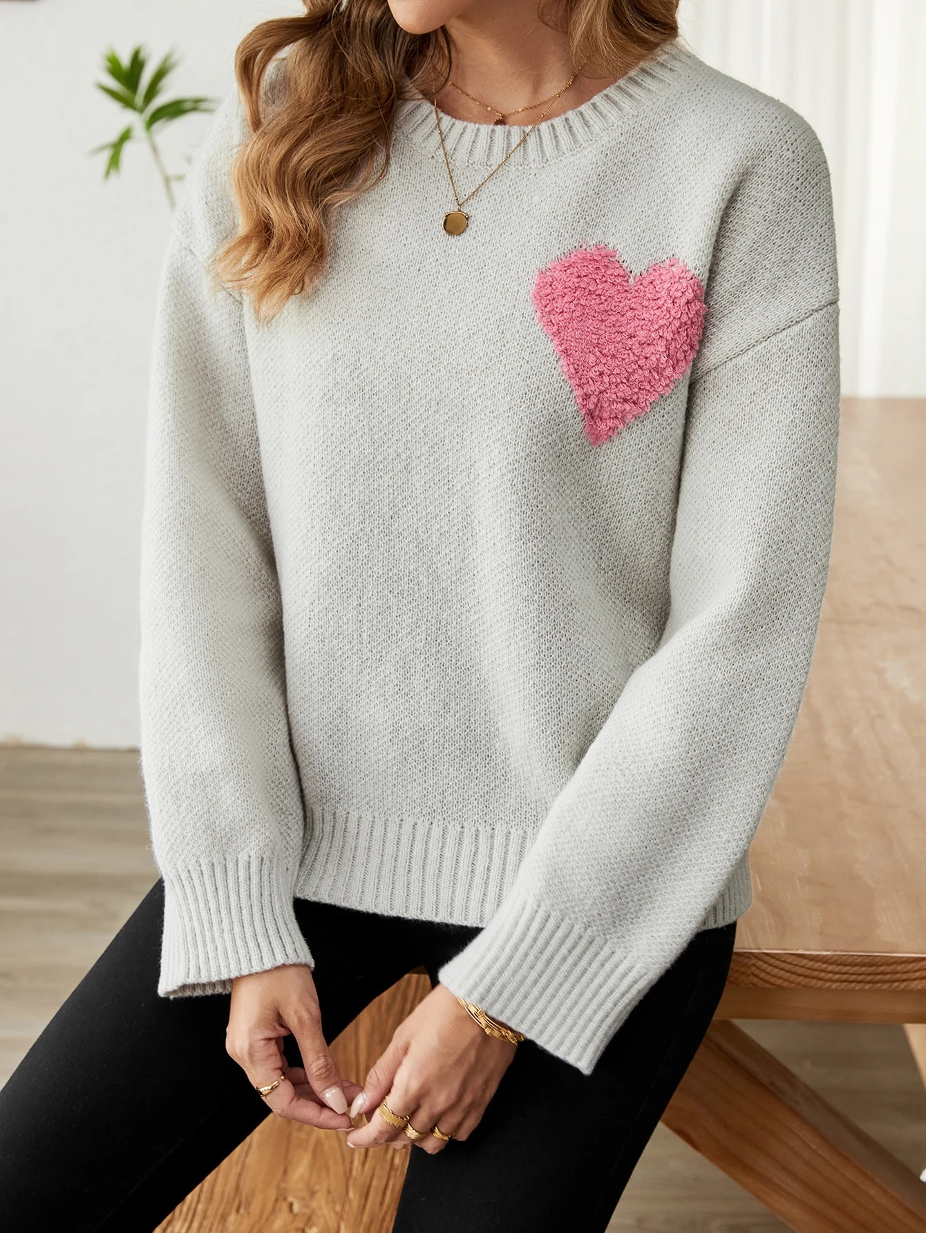 Gemütlicher Strickpullover Herz Design Damensweater