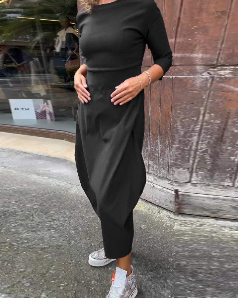 Elegantes Damenkleid Langärmlig Mit Tasche