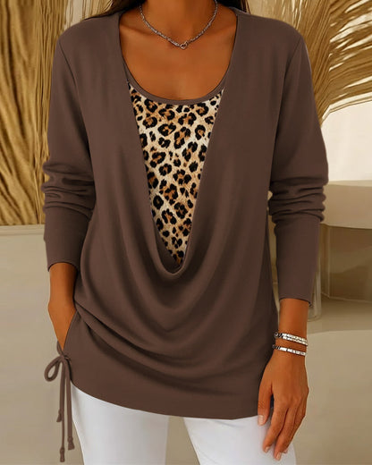 Leopardendruck Oberteil Schnürbluse Frauen