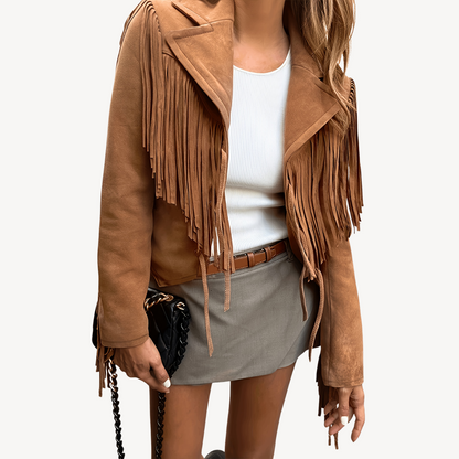 Stilvolle Damenjacke Wildleder Fransen Design
