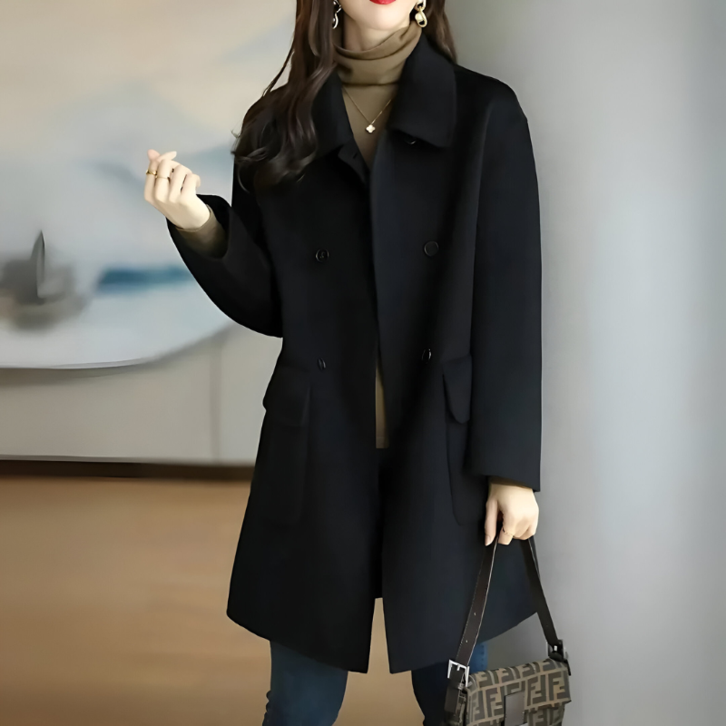 Damen Wolljacke Lang Elegant Knopfverschluss
