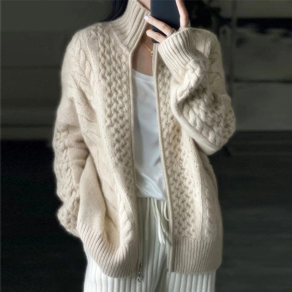 Damen Cashmere Cardigan Herbst Bequem Stehkragen - IdealeKleiden