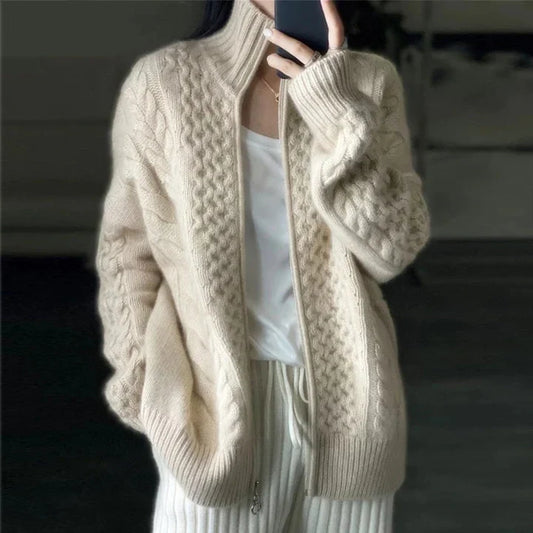 Damen Kaschmir Cardigan Elegant Stehkragen - IdealeKleiden