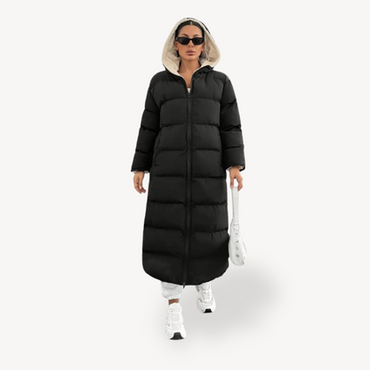 Stylischer Damen Puffermantel Schwarz Kapuze