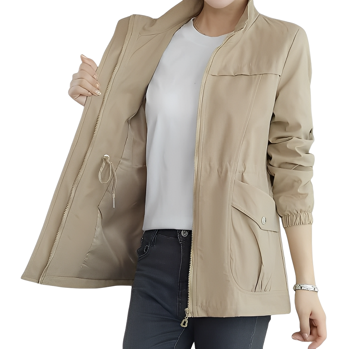 Modische Damenjacke mit verstellbarem Bund - IdealeKleiden