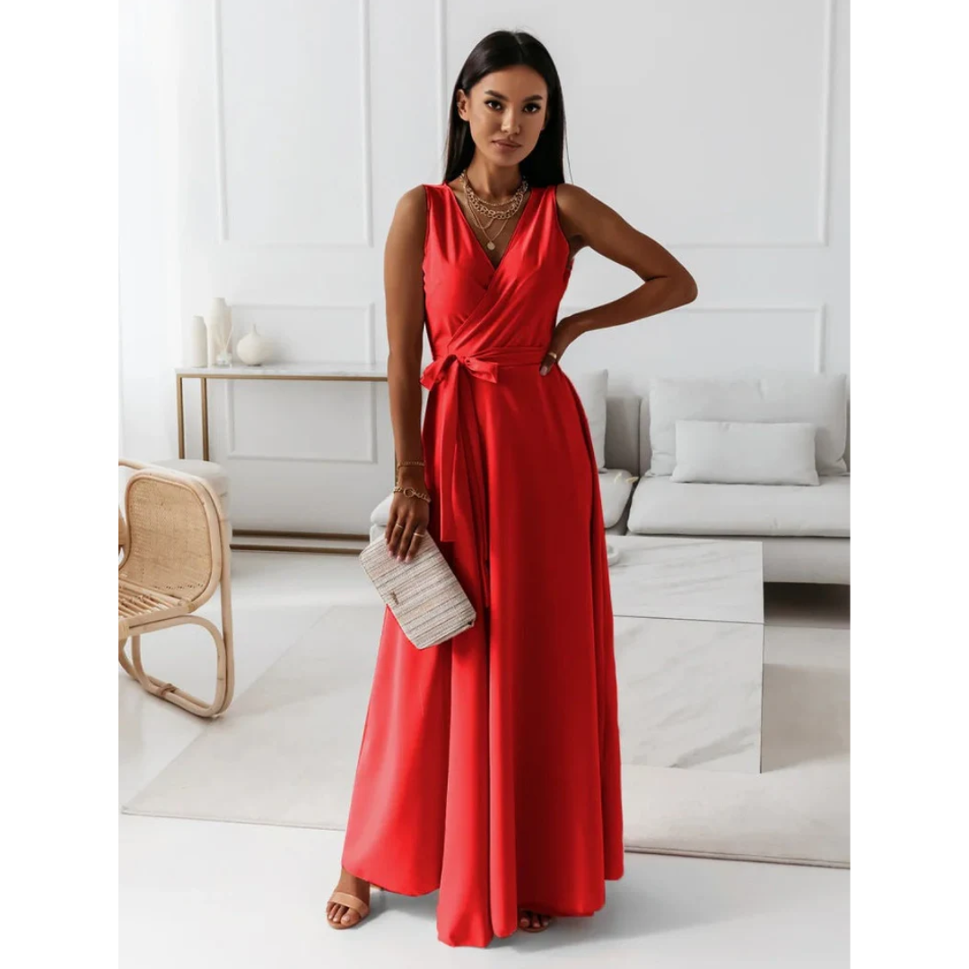 Damen Maxikleid Wickelstyle Ärmellos Sommer