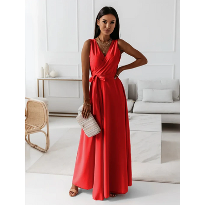 Damen Maxikleid Wickelstyle Ärmellos Sommer