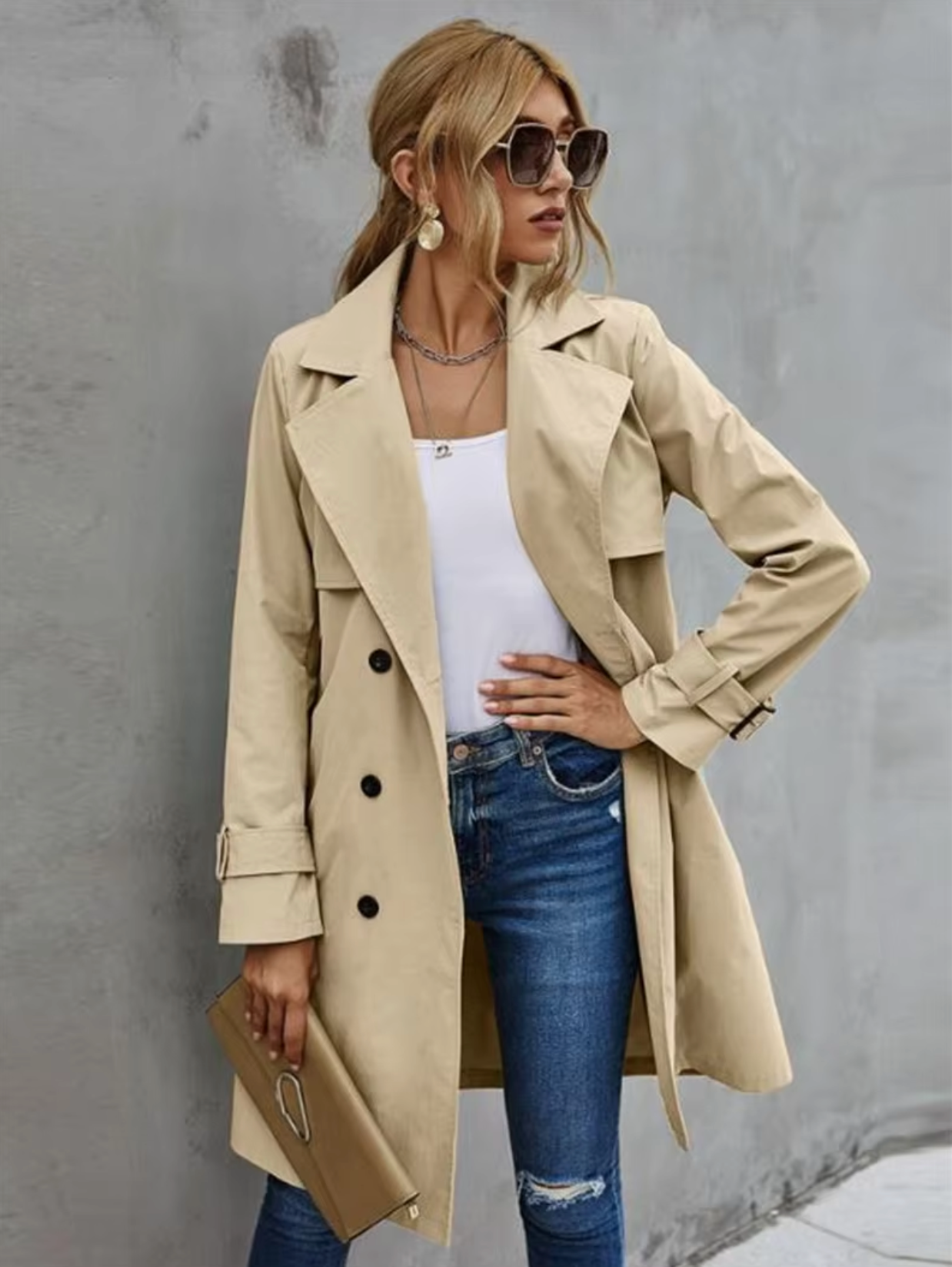 Damen Trenchcoat Klassisch Doppelreihig - IdealeKleiden