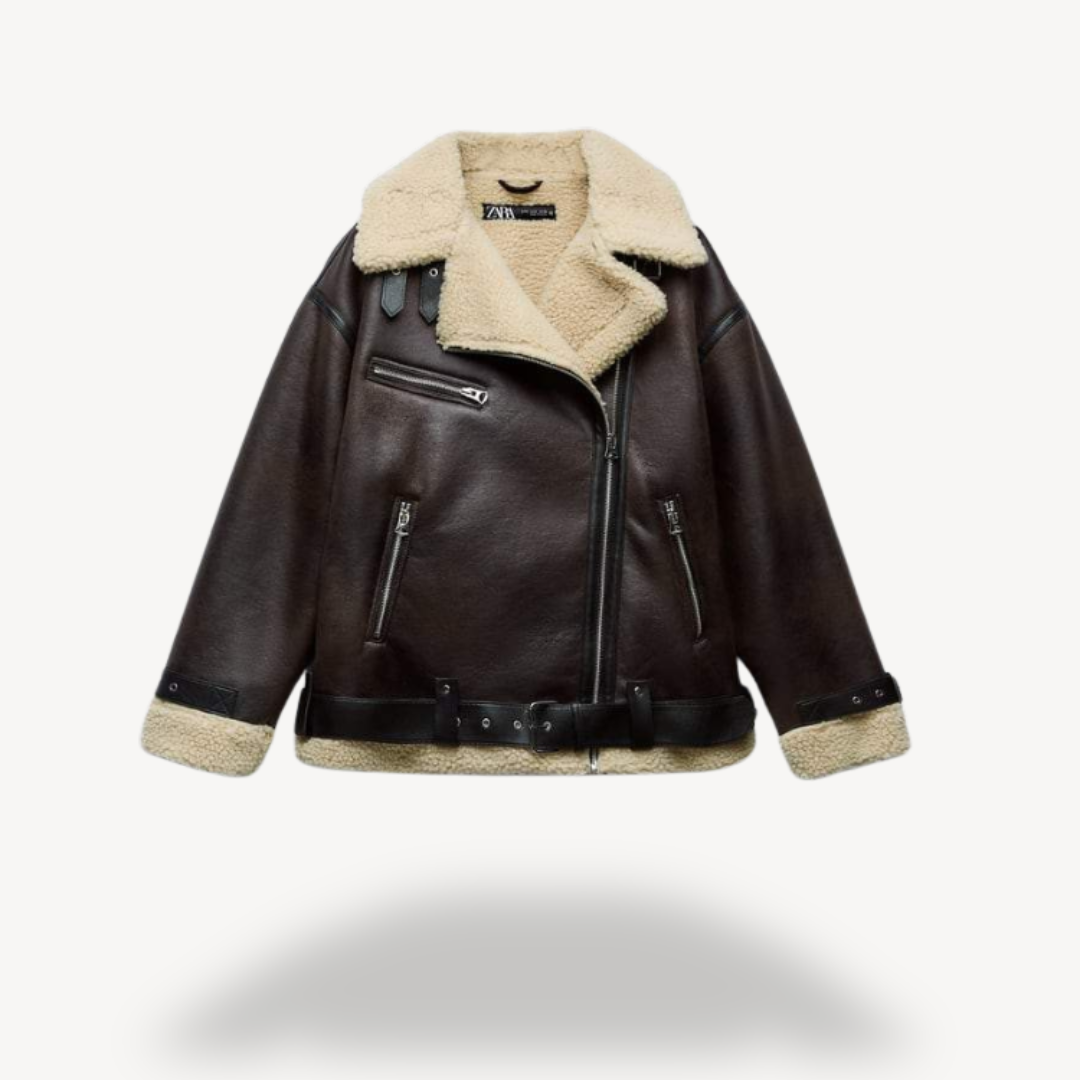 Shearling Lederjacke Frauen Trendy Bikerstil