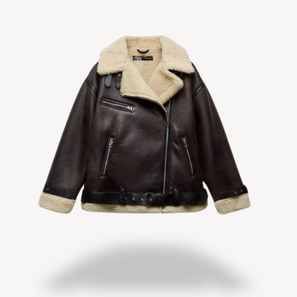 Shearling Lederjacke Frauen Trendy Bikerstil