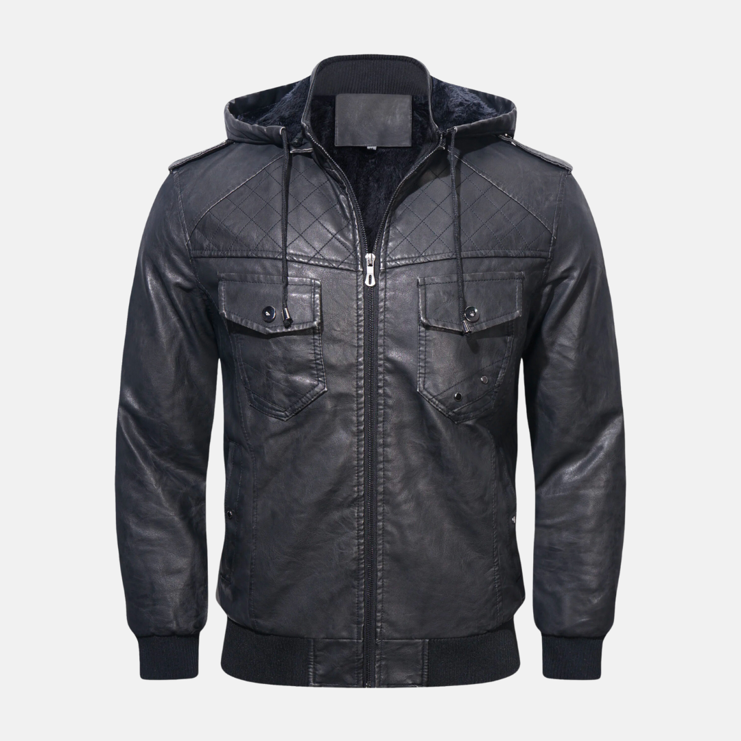 Lederjacke Hoodie Elegant Schwarz