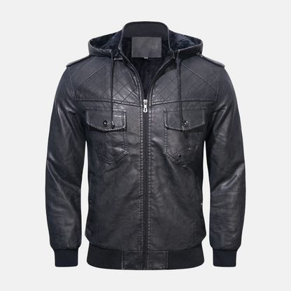 Lederjacke Hoodie Elegant Schwarz