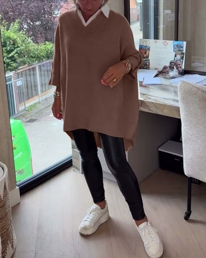 Frauenkleid V-Ausschnitt Asymmetrisch Chic