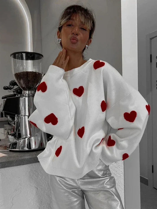 Herzstrick Pullover Damen Weich - IdealeKleiden
