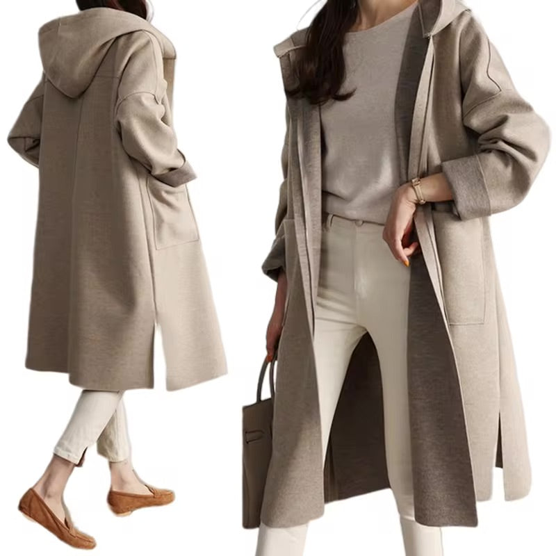 Lange Winterjacke Kapuze Offener Stil - IdealeKleiden
