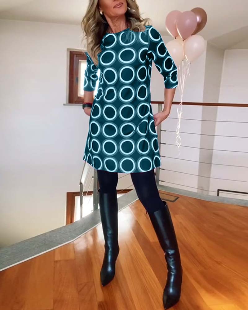 Kleid Rundhals Kreis Muster Damenkleid