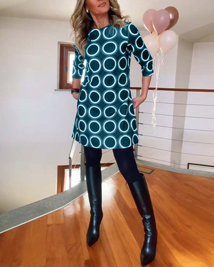 Kleid Rundhals Kreis Muster Damenkleid