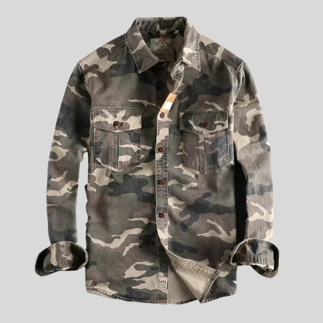 Herren Overshirt Camo Langarm mit Knöpfen