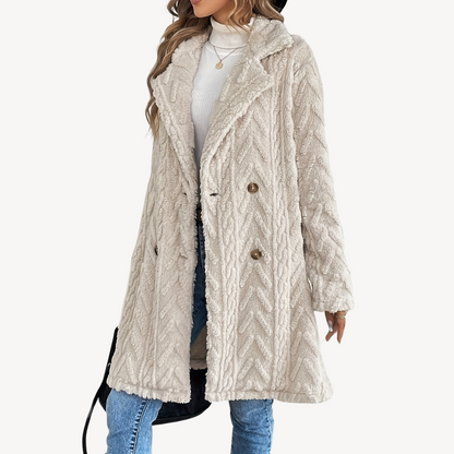 Doppelreihiger Fleece-Mantel Damen Warm