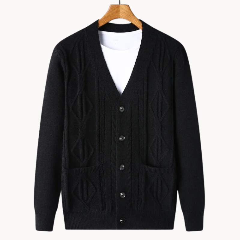 Herren Cardigan Gerippt Elegант Schwarz