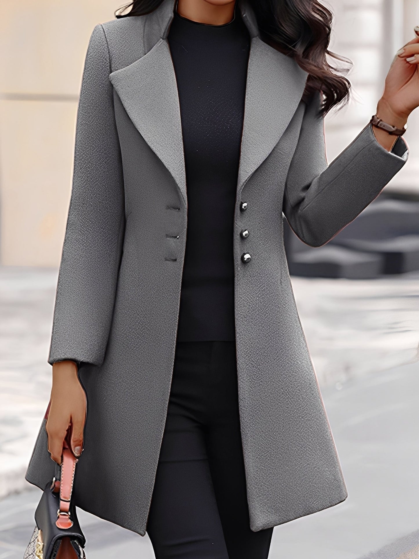 Eleganter Damen Wollmantel Lang Formal