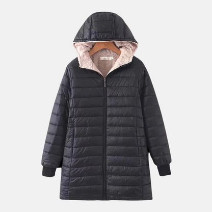 Warme Steppjacke Mittellang Kapuze Fleece