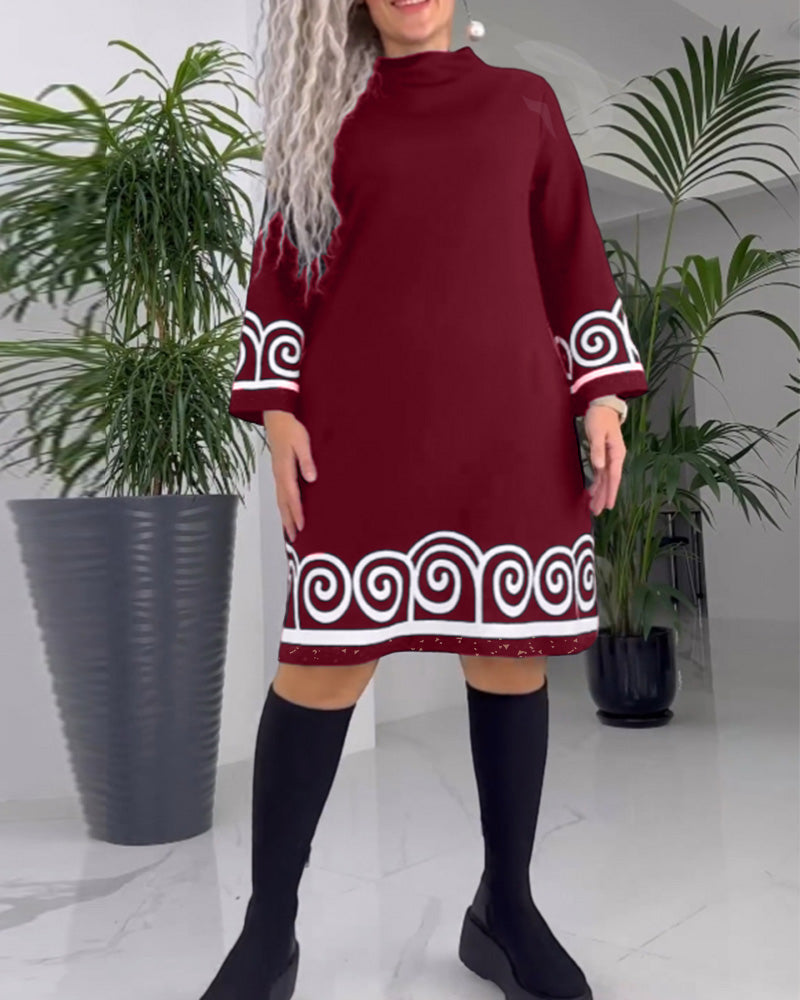 Elegantes Kleid Wellenmuster Lange Ärmel