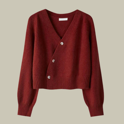 Damen Merinowoll-Strickjacke Weich V-Ausschnitt