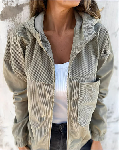 Damen Cordjacke Kapuze Modern