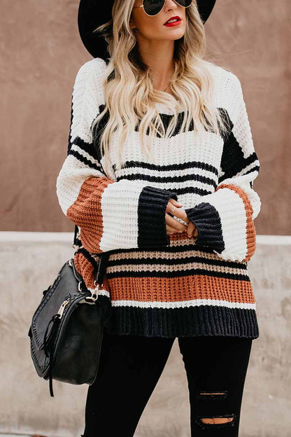 Damen Strickpullover Winter Warm Gestreift