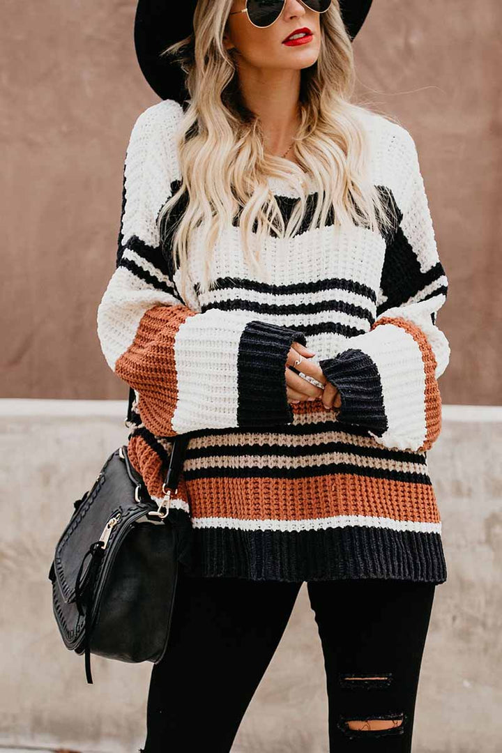 Damen Strickpullover Winter Warm Gestreift