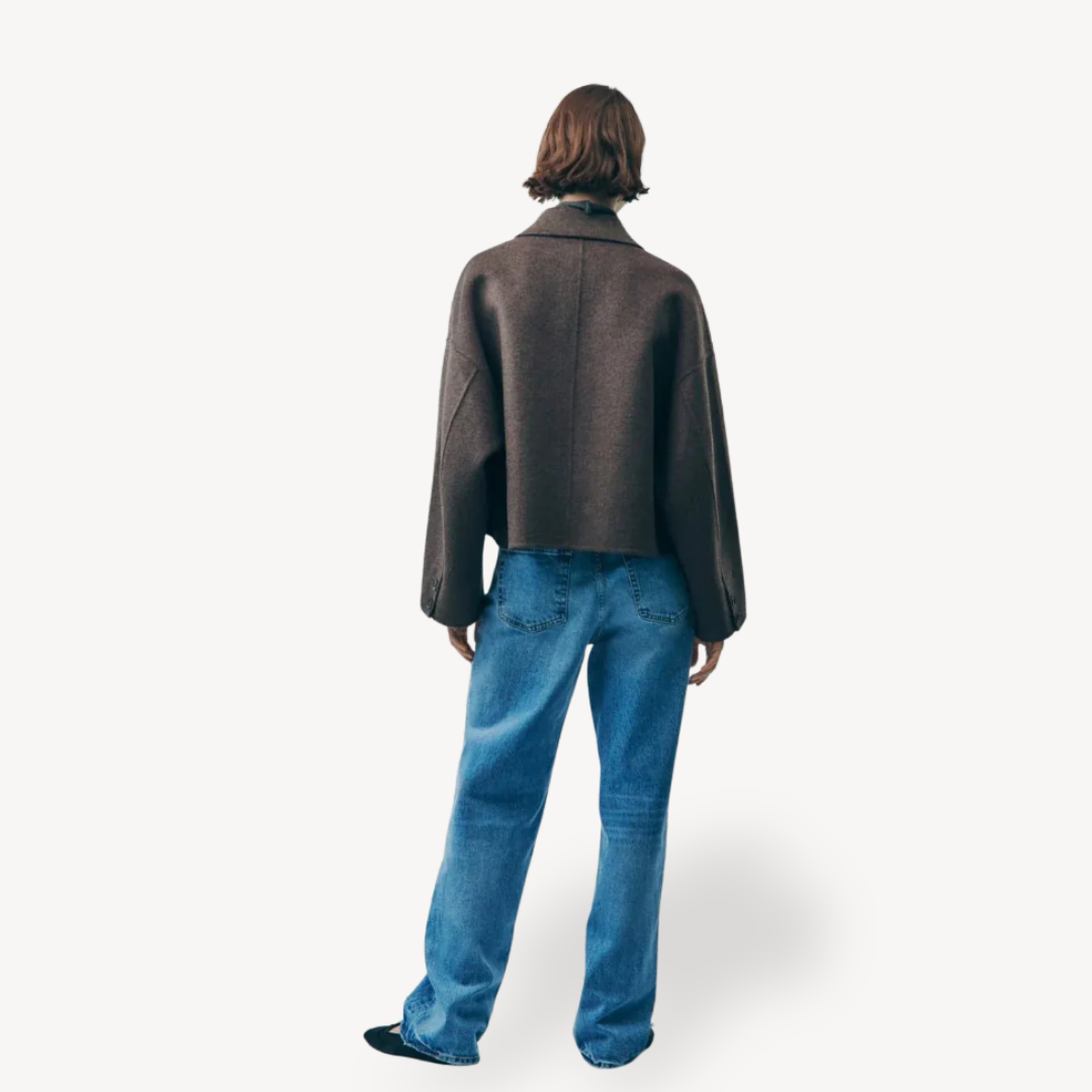Damen Kurze Lederjacke Braun Oversized - IdealeKleiden