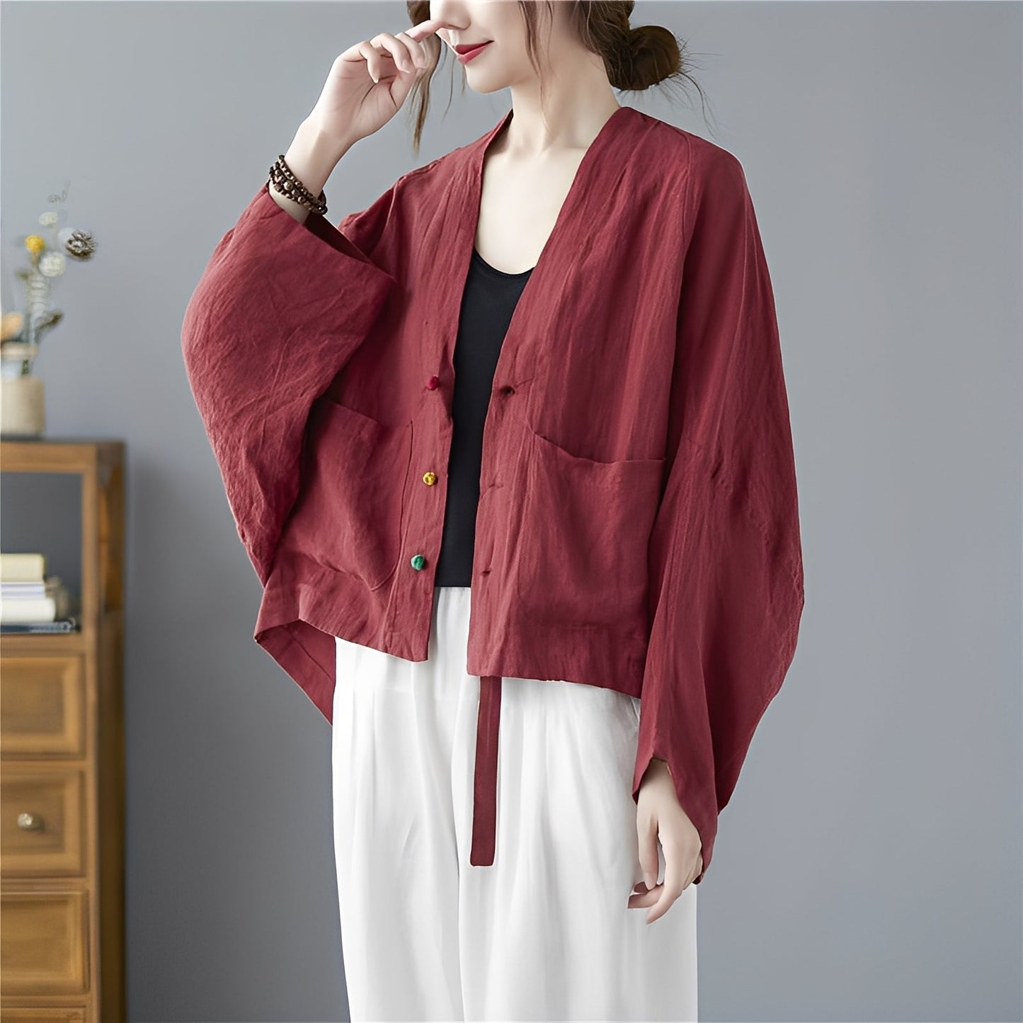 Bequemer Cardigan Kurz Locker Mit Taschen