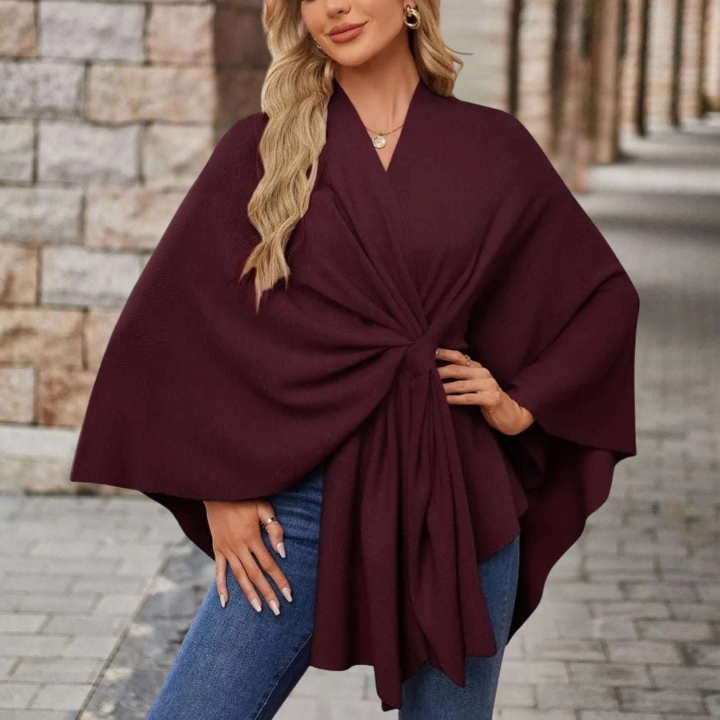 Damen Top mit Cape Effekt und Vorderknoten