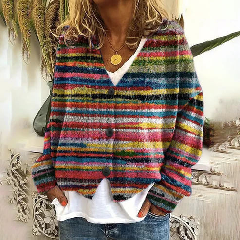 Stilvoller Cardigan mit V-Ausschnitt und Knöpfen - IdealeKleiden