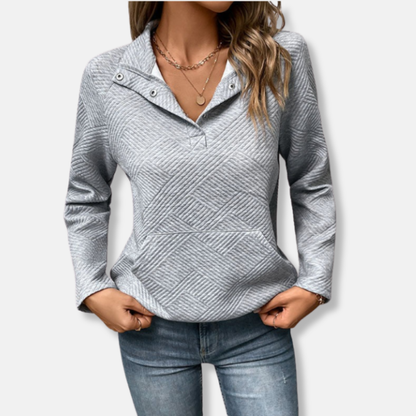 Gemütliches Sweatshirt mit Kragen Pullover Baumwolle - IdealeKleiden