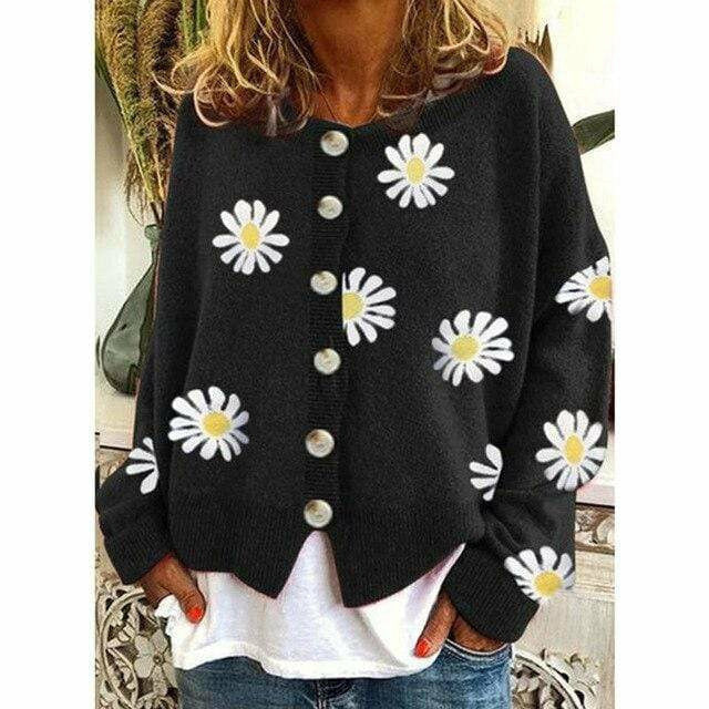 Damen Strickjacke Herbstblumen Design Überzug