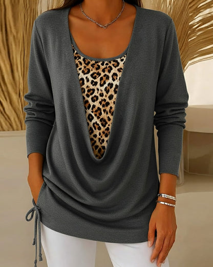Leopardendruck Oberteil Schnürbluse Frauen