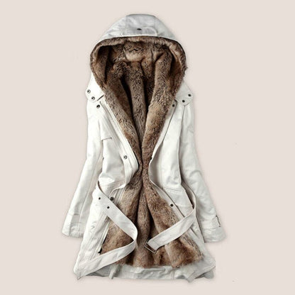 Kunstpelz Parka Damen Mid Thigh Kapuze